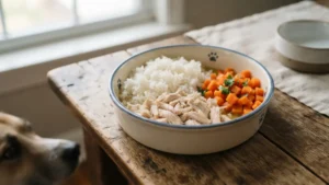 Ejemplo de plato balanceado con arroz, proteína y vegetales